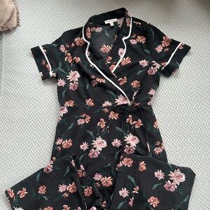 Black and Pink Floral Jumpsuit with Collared Neckline